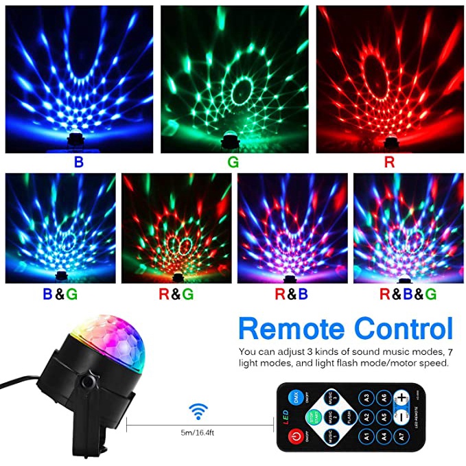 Luces de discoteca para fiesta y escenario, luces de DJ, luz láser LED  activada por sonido, proyector estroboscópico de luces RGB que destellan,  con