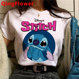 Camiseta Disney Lilo & Stitch Sleepy Stitch con cuello en V para mujer, Azul