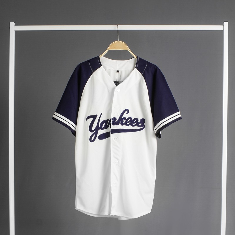 Camiseta de béisbol Navy White yankees hombre y mujer