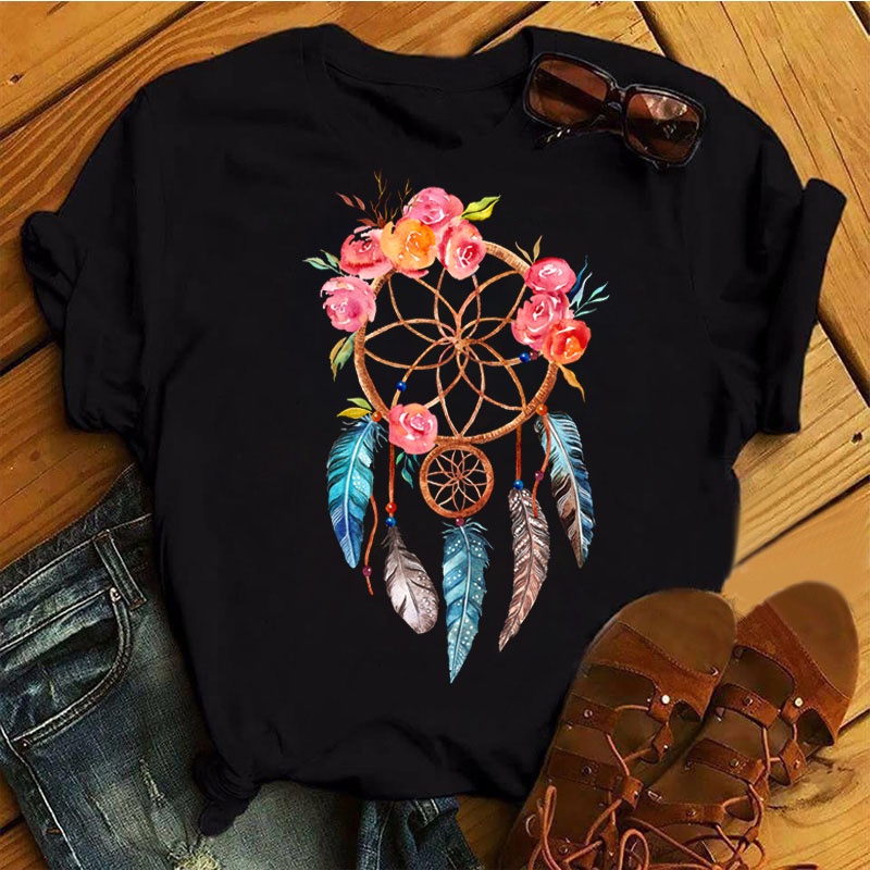 Camiseta Para Mujer Con Estampado De Atrapa Suenos Verano Manga Corta tops lady Girls Cute Graphic Camisetas Blancas Negras Shopee Colombia