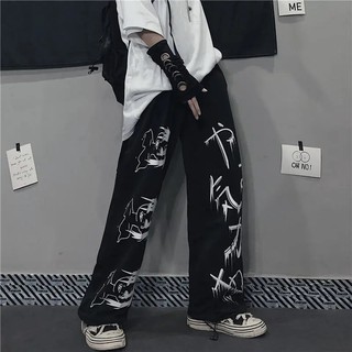 2022 anime Japonés ins retro streetwear Pantalones De Cintura Alta Mujeres  Talla Grande Casuales Mujer Pierna Ancha Recta Pareja Ropa | Shopee Colombia