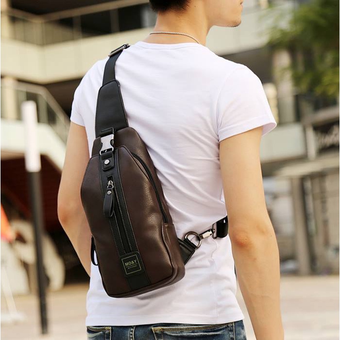 Bolso bandolera de cuero, bolso de pecho para hombre, bolso de