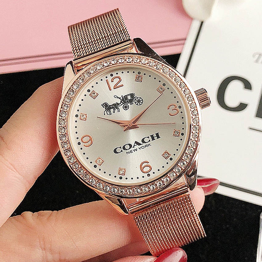 COACH Reloj De Cuarzo De Lujo Para Mujer Con Esfera Simple De Diamante Y Correa Trenzada De Acero Inoxidable Ajustable Shopee Colombia