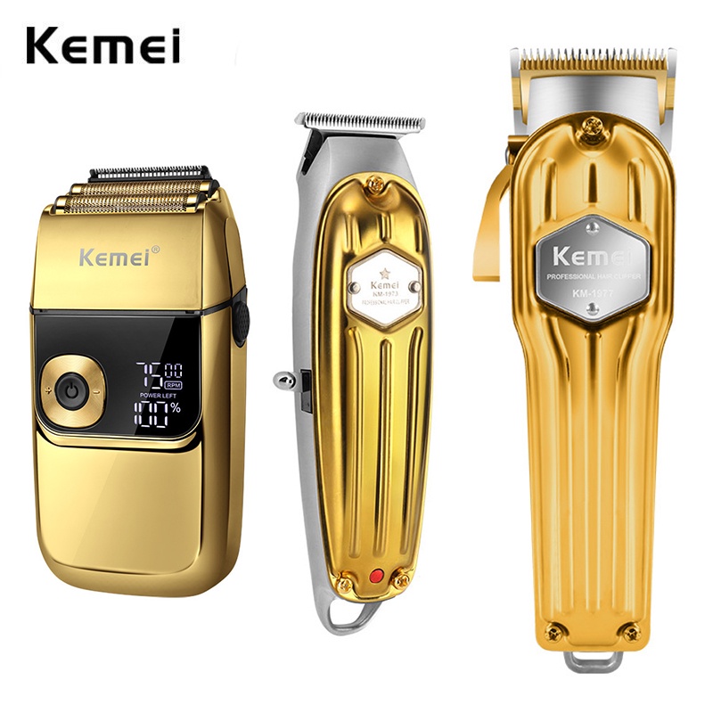 Kemei Cortapelos profesional inalámbrico dorado para hombres, para  estilistas y barberos, carcasa de metal, carga USB (dorado)