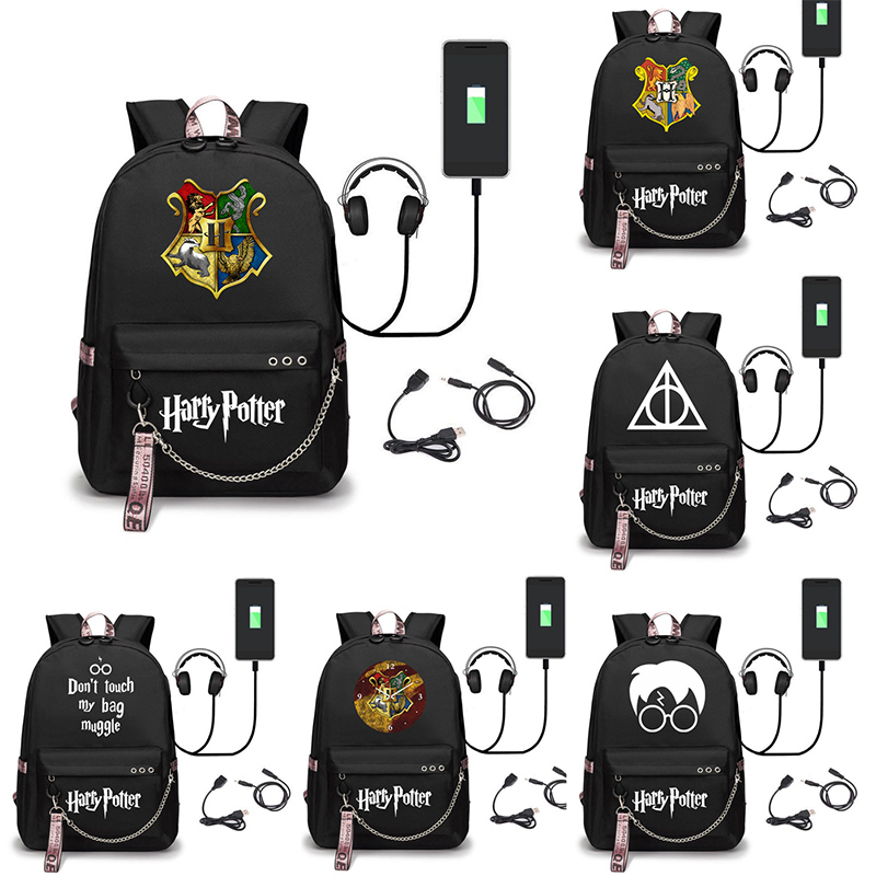 Harry Potter mochila escolar USB estudiantes bolsa escolar hombres