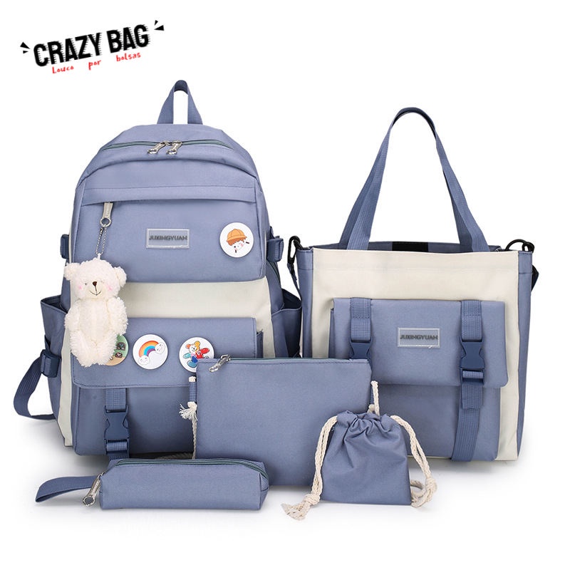 Crazy Bag Five-piece color matching schoolbag 2022 new girls' backpacks ...