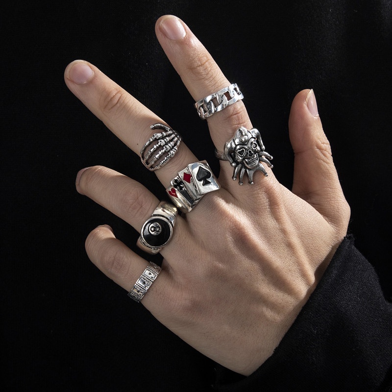 Anillos De Calavera Vintage Para Hombres Plata Estilo Punk Acero  Inoxidable Tipo A Y B