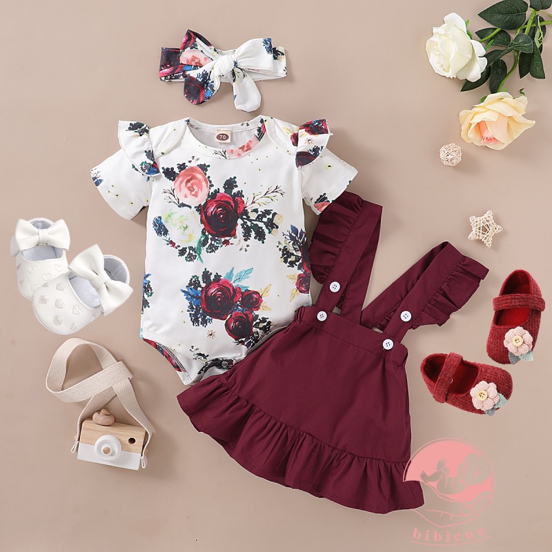 Recién nacido bebé niña ropa bebé romper floral tirante vestido traje