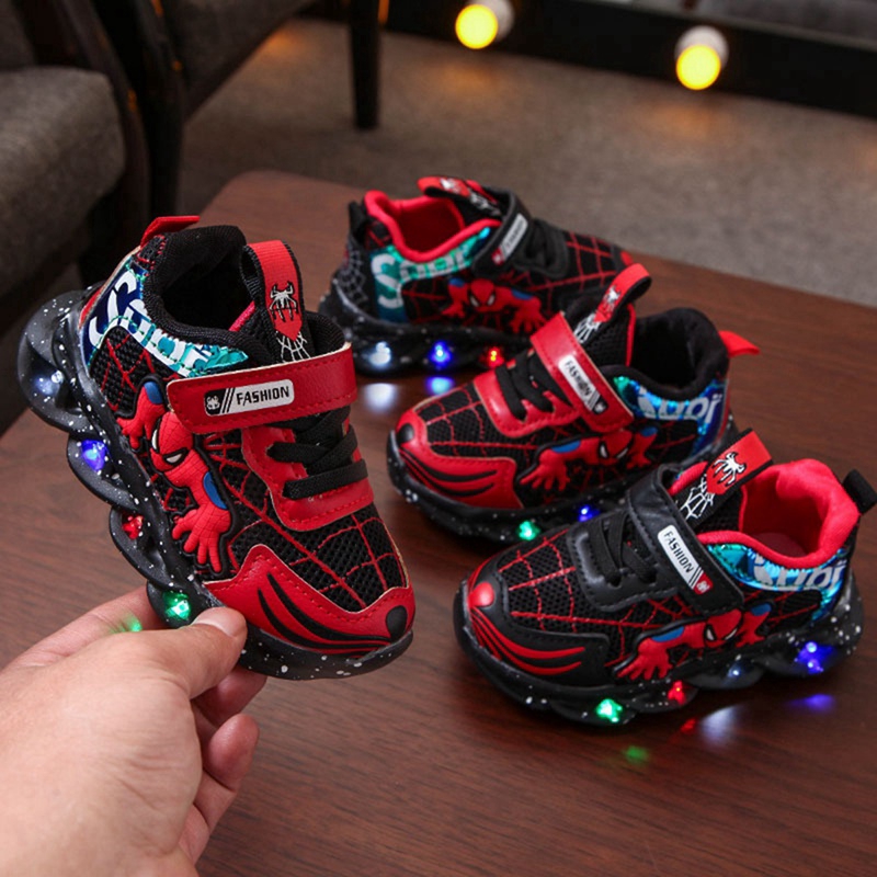 Zapatillas Spiderman Con Luces LED Para Niños Y Niñas .