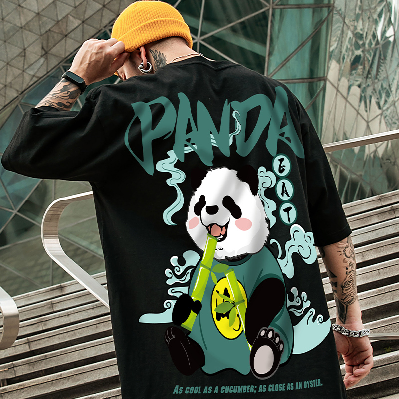 Camiseta De Manga Corta Para Hombre Trend Coreana Suelta Top Oversize  Impreso Panda Camisa