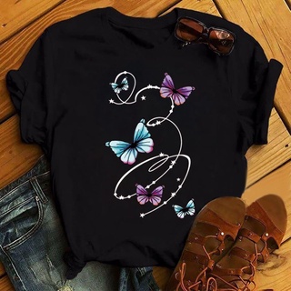 Camiseta Con Estampado De rbol De Mariposa Para Mujer Ropa De Verano De Manga Corta Negra Blanca S 3XL