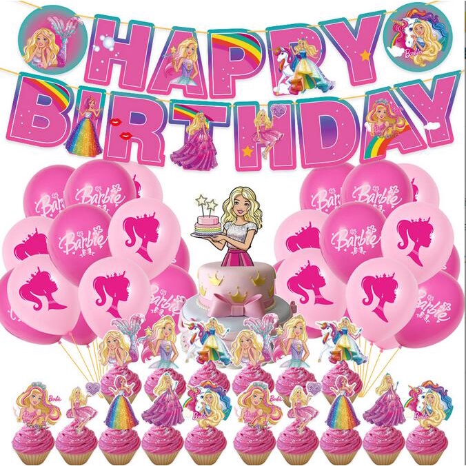 Globo De Impresión De Látex De 12 Pulgadas Con Tema Barbie Para Niña  Suministros De Decoración De Fiesta De Cumpleaños Rosa