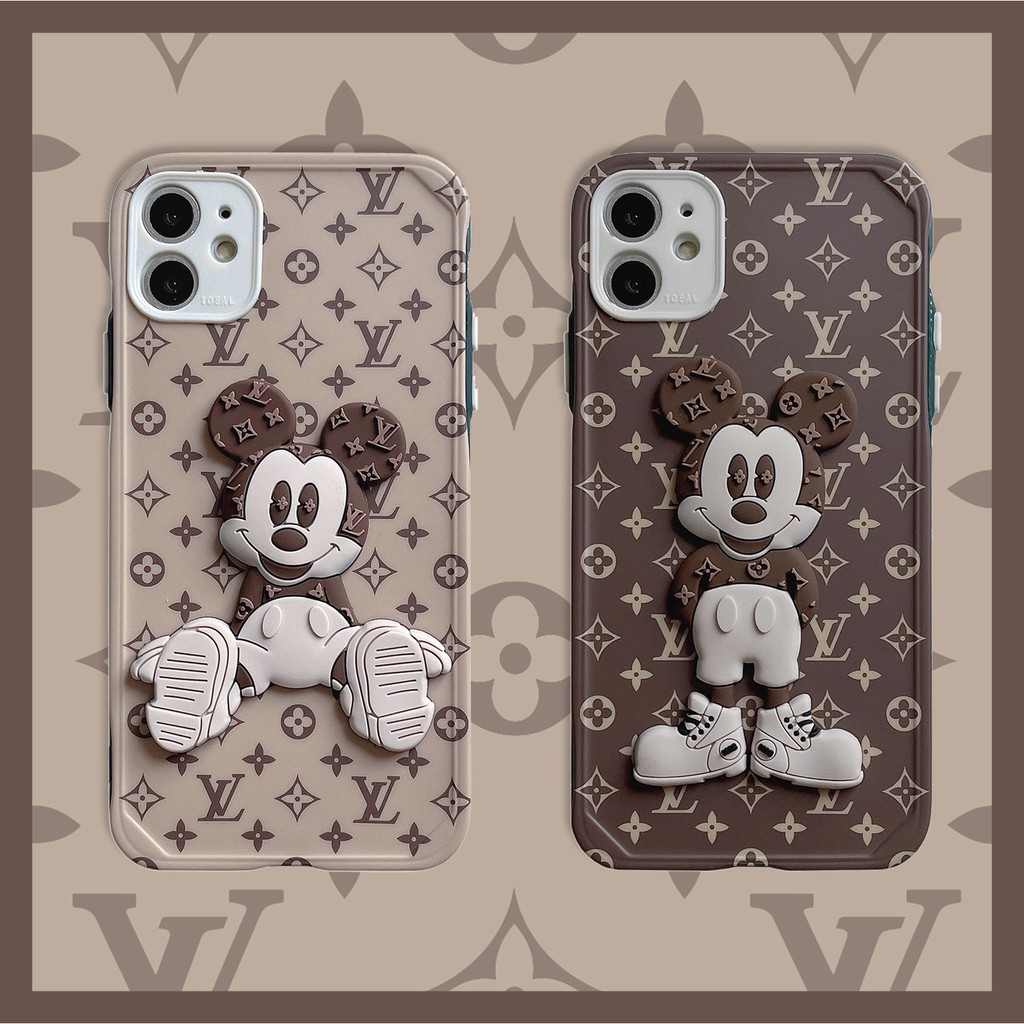Funda Blanda Mickey & lv Louis Vuitton iPhone 13 12/11 Pro Max/X/XS/XR i13  pu A Prueba De Golpes Cubierta Protección Completa