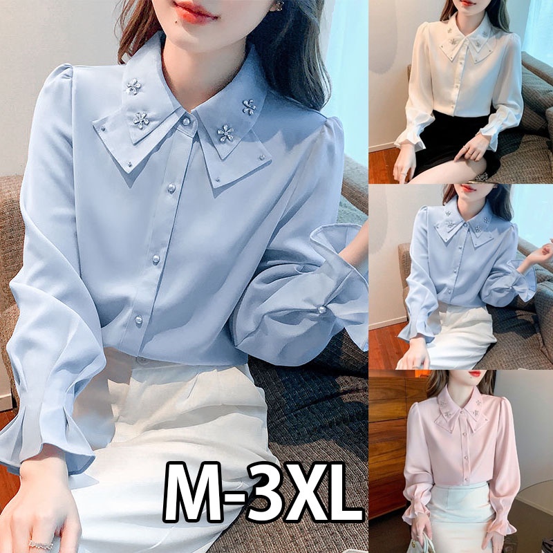 2022 Primavera Verano Nueva Blusas Mujeres Manga Larga Cuello De Muneca Camisas Blusa De Gasa Camisa Oficina Casual Tops Shopee Colombia