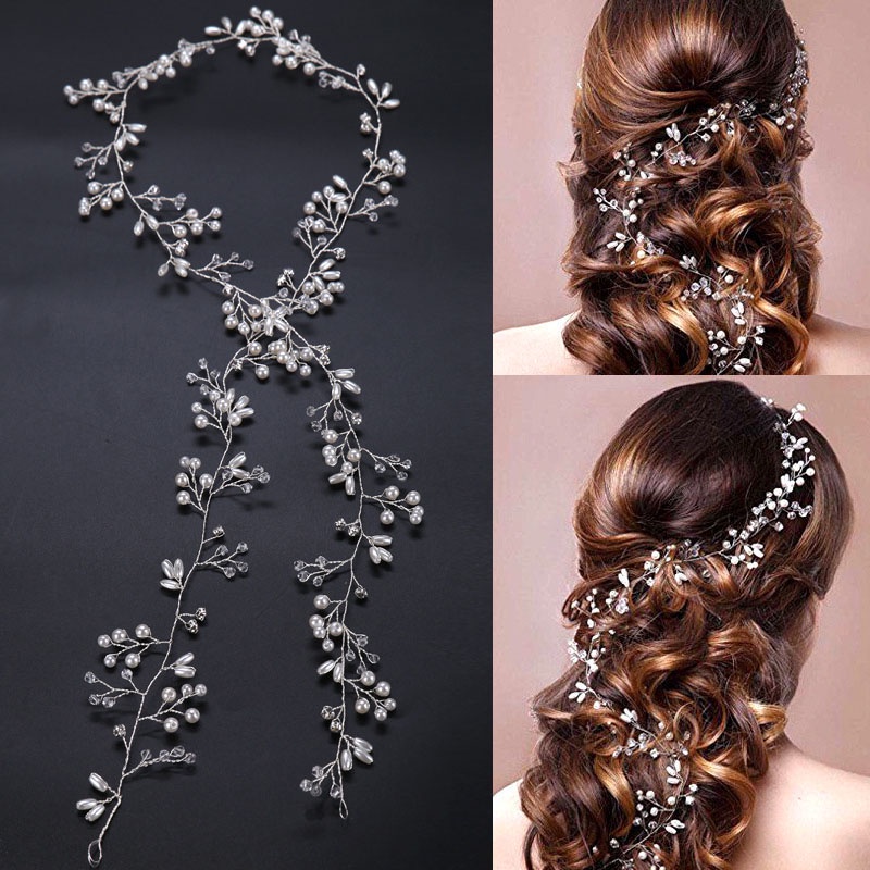 Diadema De Novia Con Cristal Y Perlas - Plateada, 38x11 Cm, Para Bodas, Fiestas Y Fotos