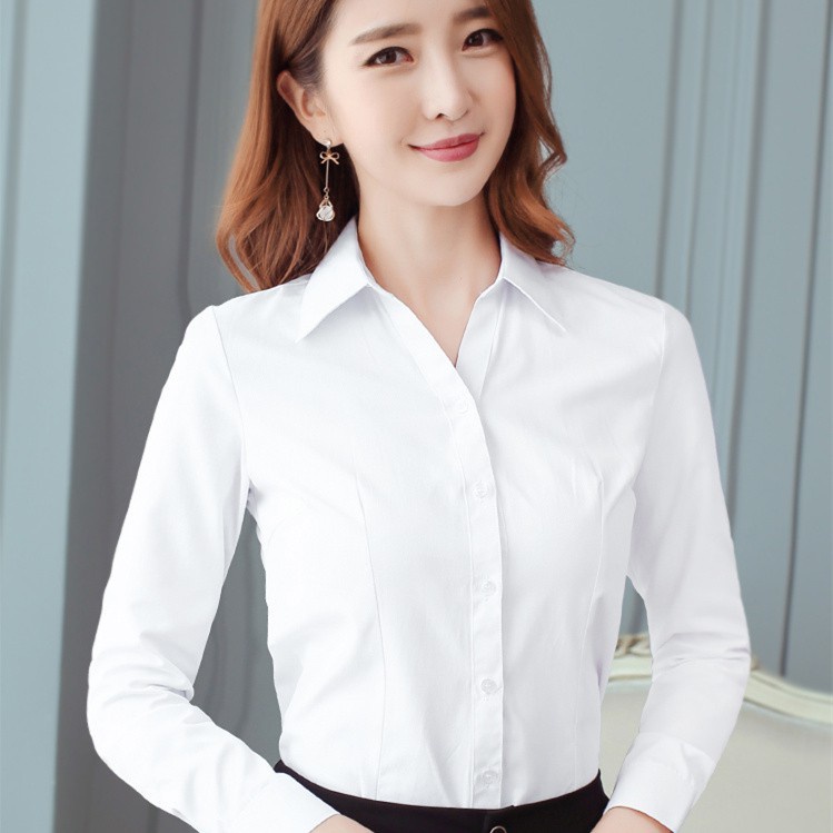 Blusa Blanca Sólida De Manga Larga Para Mujer Camisas De Trabajo