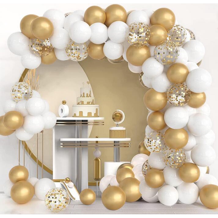 Kit de guirnalda de arco de globos de oro blanco de diferentes tamaños para  baby shower, boda, graduación, cumpleaños, aniversario, fiesta, decoración
