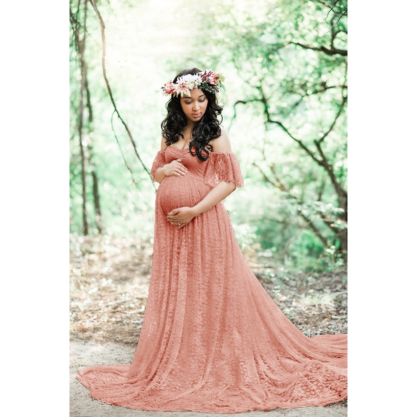 Vestido Largo De Manga Corta De Encaje Para Mujer Fotograf a