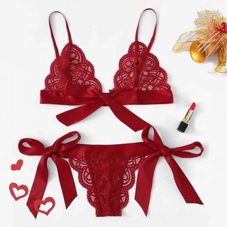 Conjunto en encaje rojo – Lingerie Colombia