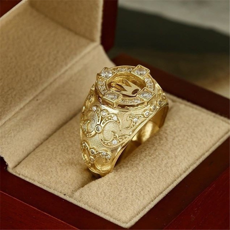 Anillo De Oro Peque o Con Patr n De Corona De Moda Accesorios De