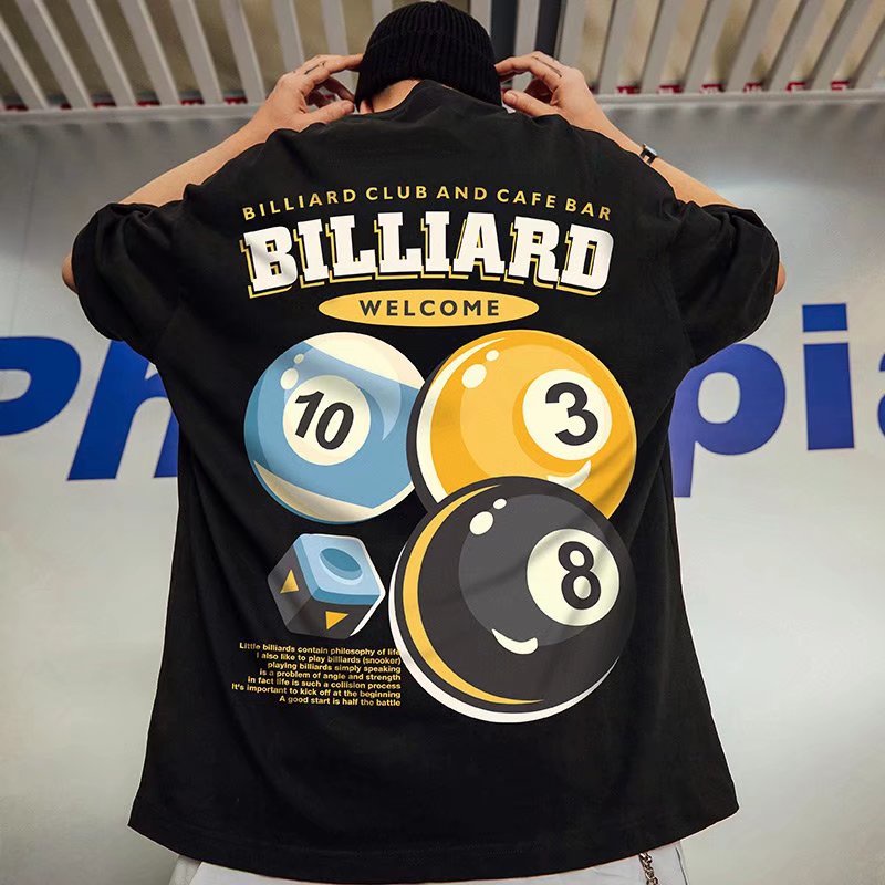 Talla Grande M 6XL 7XL 8XL Coreano De Gran Tamano Camisa De Los Hombres De Manga Corta Pareja Camisetas Hip hop Personalidad Billar Grafica Para Original Estilo De Calle Tops Mas El De La Camiseta