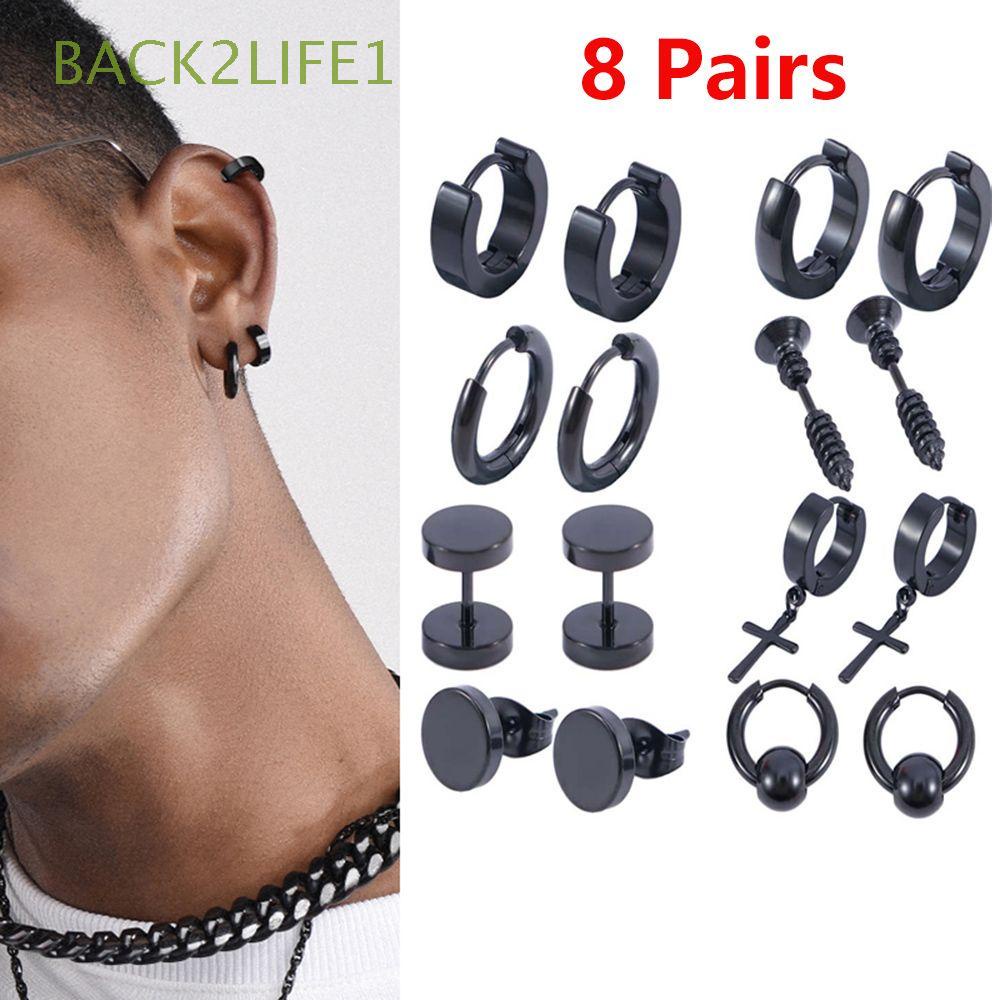 BACK2LIFE1 Arete De Tuerca Para Hombre , Negro , Joyería , Accesorios ...