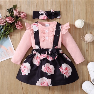 Conjunto De Ropa De Bebé Recién Nacido Niña Impresión Floral Mameluco De  Manga Larga A + Falda Liguero + Diadema Otoño Lindo 3PCS Traje