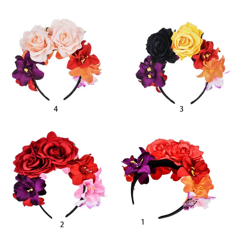 Diademas de flores para mujer, diseño de flores muertas, tiara de rosas  rojas, diademas mexicanas para mujer, accesorios para el cabello, diadema  de