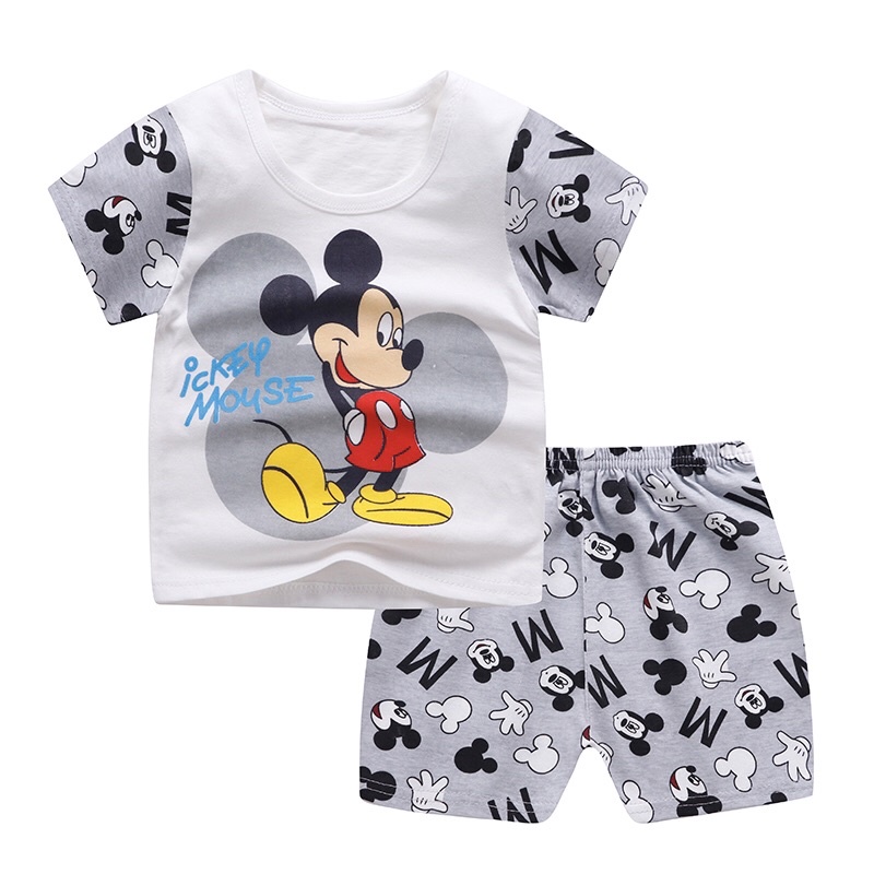 Trajes infantiles Premium importados algodón Material Mickey imágenes de Casual para niños, Material fresco, trajes cortos para niños y lindos trajes cortos | Shopee