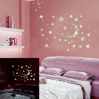 Pegatinas de pared luminosas para habitación de niños, pegatinas de Luna,  estrellas, rosa, verde, azul, para