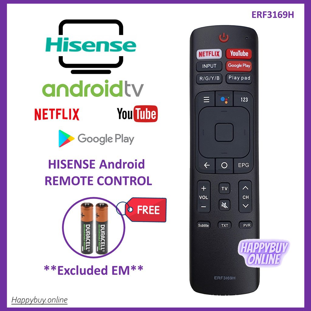 Hisense Android smart TV Mando A Distancia (erf3169h)  Netflix  Reemplazo Remoto