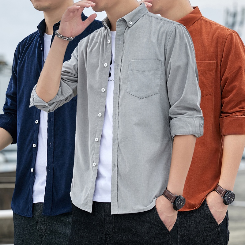 Casual 100 Algodon Pana Hombres Camisa Manga Larga Boton Abajo Slim Fit Trabajo Social Hombre Vestido Camisas Shopee Colombia