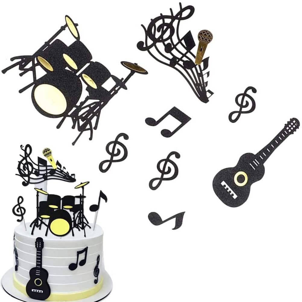 36 piezas Rock n Roll Musical Cupcake Topper para suministros de fiesta de  rock. Guitarra, nota, disco, decoración de pastel de música caliente. 2