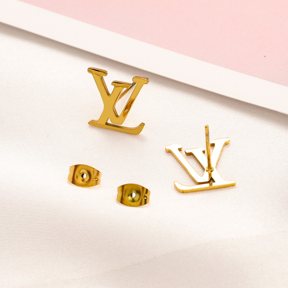 Pendientes LV De Acero De Titanio Con Letras Logo Louis Vuitton Aretes De  Aro Joyería Para Mujer