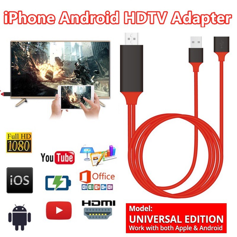 Adaptador 3 en 1 HDMI1080P USB/Tipo-C a HDMI Espejo Pantalla de teléfono  móvil a