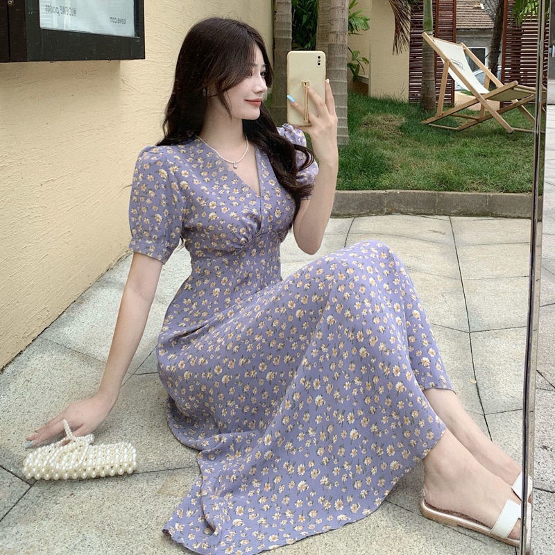 Vestido floral morado hot sale