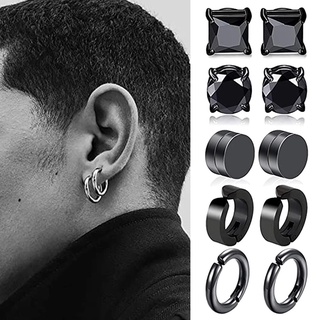 4 pares 8mm cz pendientes magnéticos para mujeres pendientes de imán de  zirconia cúbica para hombres clip de acero inoxidable en pendientes