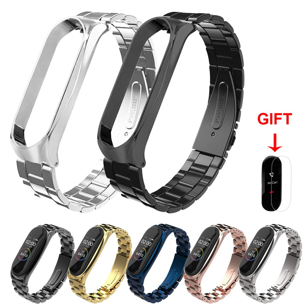 Accesorios de correa de metal de acero inoxidable para Xiaomi Mi Band 5 4 3  Correa compatible con pulsera (color plateado, dorado, tamaño: para Mi