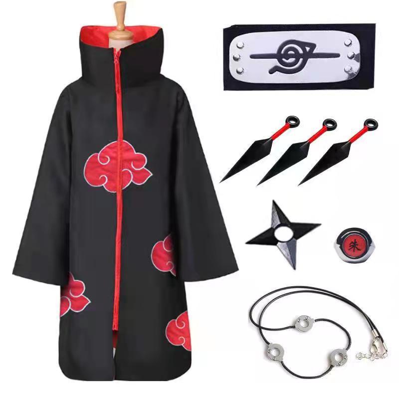 [Nuevo Producto] [Envío Gratis] Niños Naruto Akatsuki Capa-Unisex Bata  Uniforme Con Diadema-Halloween Anime Cosplay Disfraz