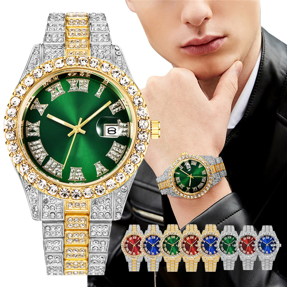 Relojes De Pulsera De Lujo Con Diamantes De Imitacion Roma Numerales Para Hombre Con Calendario De Acero Inoxidable Shopee Colombia