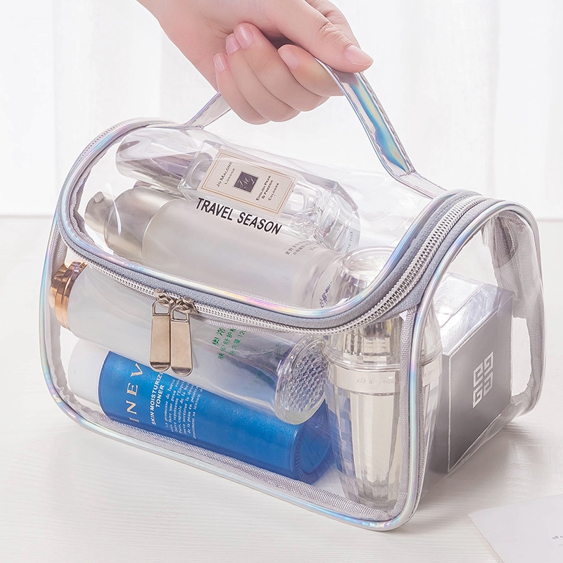 Neceser transparente con cremallera portátil de plástico impermeable bolsa  de cosméticos para viajes al aire libre baño lavado organizador viaje