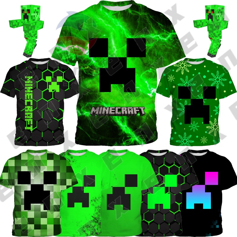 Camiseta De Manga Corta Minecraft Creeper Cosplay Para Ninos Juego De Verano Nino Aventura Regalo De Cumpleanos Shopee Colombia