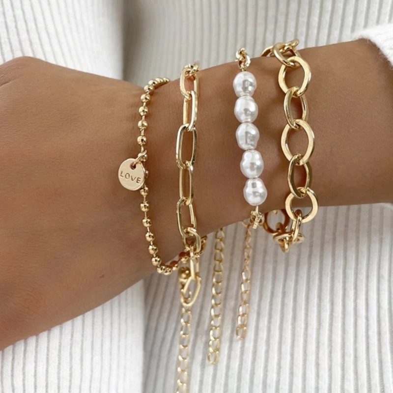Moda Punk Curb Cubano Cadena Pulseras Conjunto Boho Grueso Color Oro  Encanto Brazaletes Para Las Mujeres Regalos Joyería De | Shopee Colombia