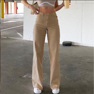 FB Mujeres Color Sólido Jeans Sueltos Cintura Alta Casual Elegante