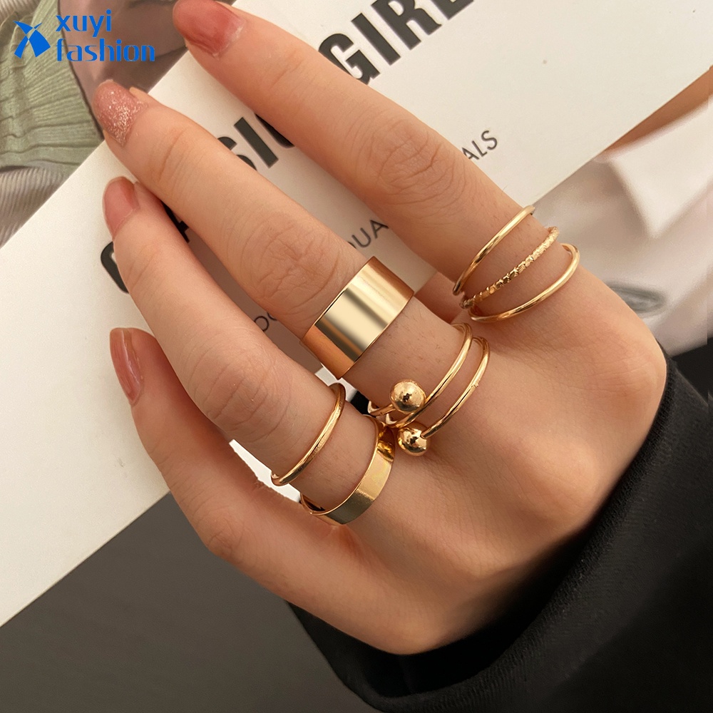 5Pcs Set Elegante Espiral Tridimensional Anillo De La Cruz Simple