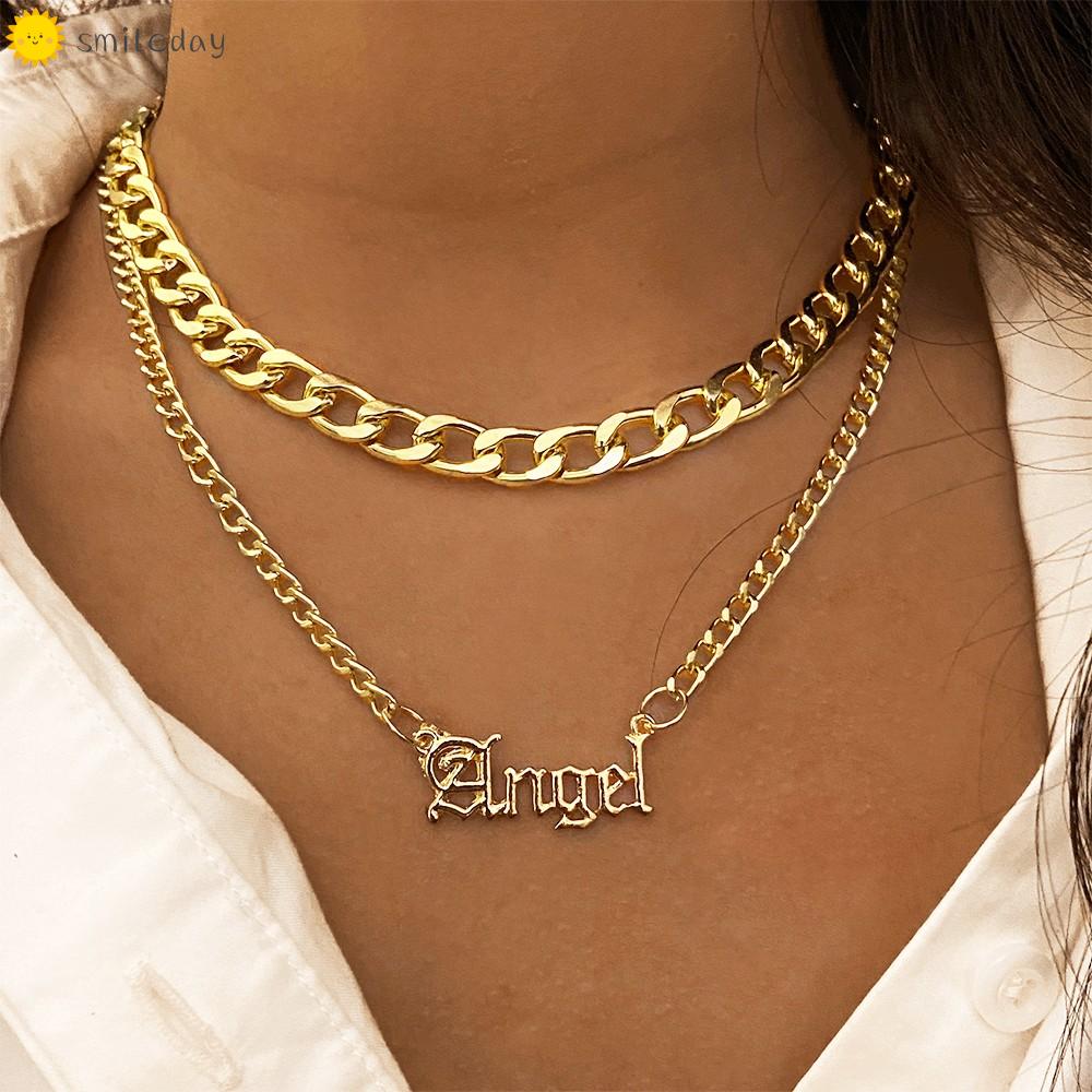 Collar Multicapa De Letras Oro Colgante De Gruesa Gargantilla De Moda Collares Accesorios Mujer | Shopee Colombia