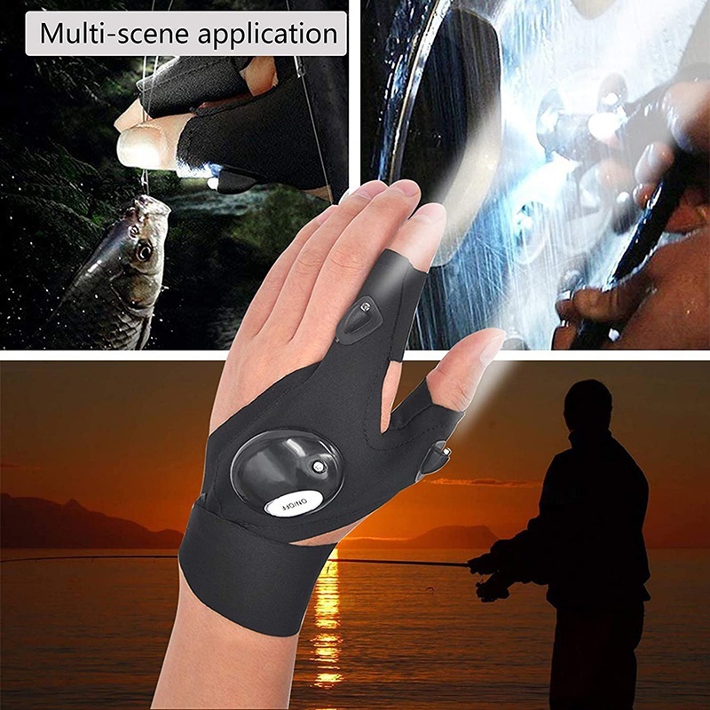 Guante de dedo con guantes de linterna de luz LED Equipo al aire libre  Rescate Pesca nocturna