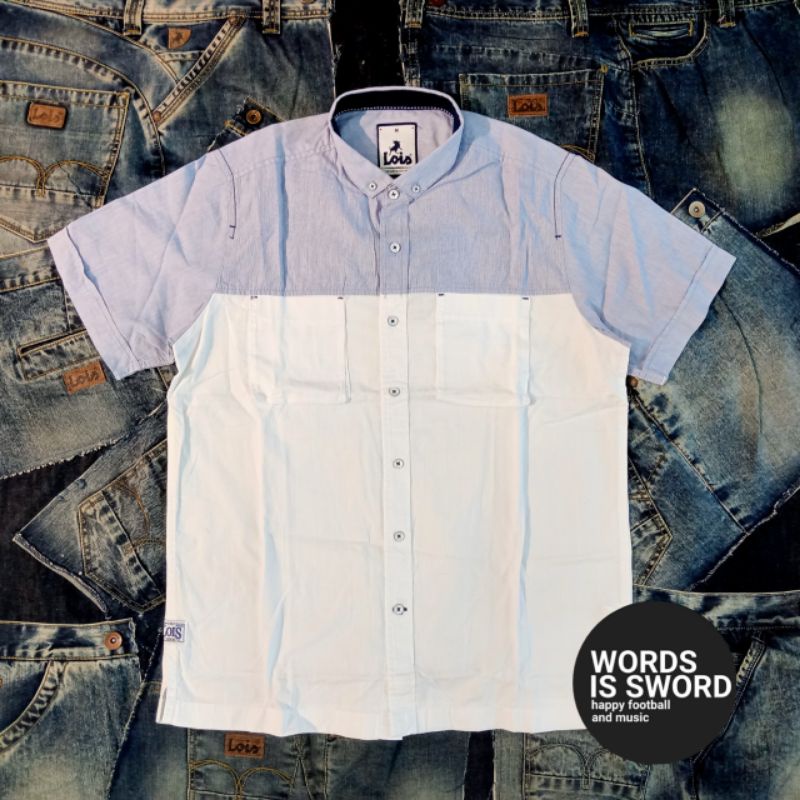 PUTIH KEMEJA Lois Camisa Vaquera Blanco Gris KLS121 Shopee