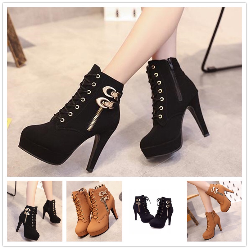 Botas De Invierno Tacón Alto Para Mujer Zapatos De Plataforma De Moda Para Buena | Shopee Colombia