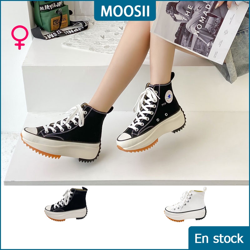 MOOSII Zapatos de goma para mujer Zapatos planos coreanos blancos Mocasines Zapatillas de deporte de moda Zapatos de tacon alto con plataforma de lona Negro Blanco Tamano 35 40 MS1204 Shopee Colombia